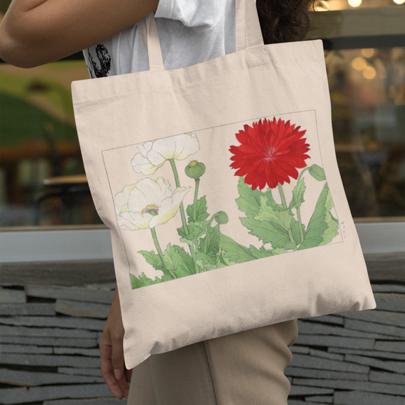 Handbags - Vintage White Poppy Flower Canvas Tote